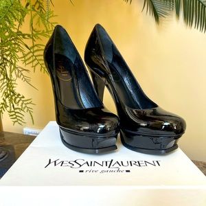 YSL Black Patent Leather Tribute 105 Pump Size 40